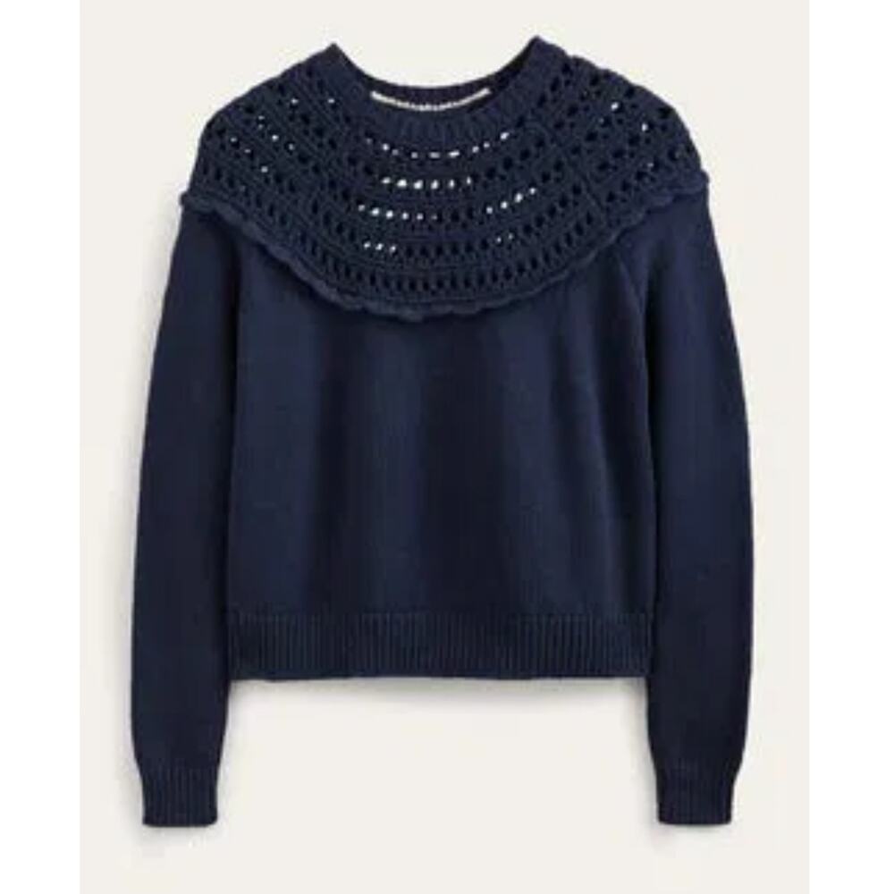 Boden Navy Crochet Yoke Crewneck Sweater